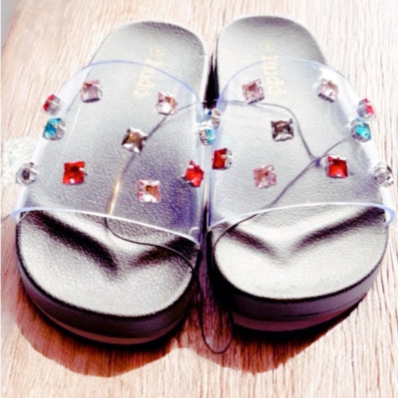 Women's Mudd Clear Rhinestone Embellished Pool Beach Slide Summer Sandal NWT - Picture 13 of 16